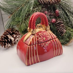 Vintage Davids Cookies Ceramic Handbag Cookie Jar Christmas Pointsetta
